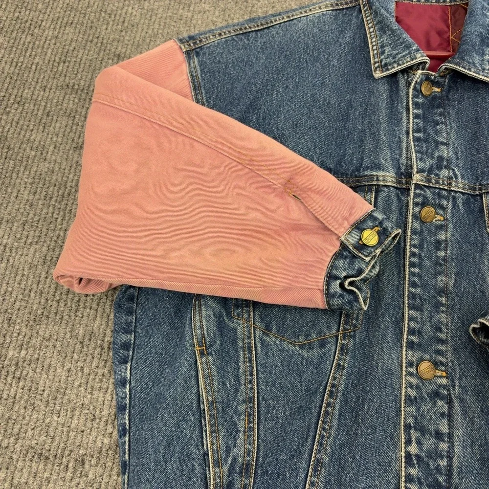 Vintage Structure Jacket Mens S Blue Pink Cotton Denim Colorblock Reversible 90s